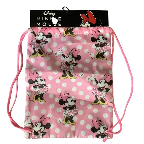 Disney Minnie Mouse Pink Polka Dot Drawstring Sling Backpack Legacy 17.5”x13.5” - Picture 1 of 6